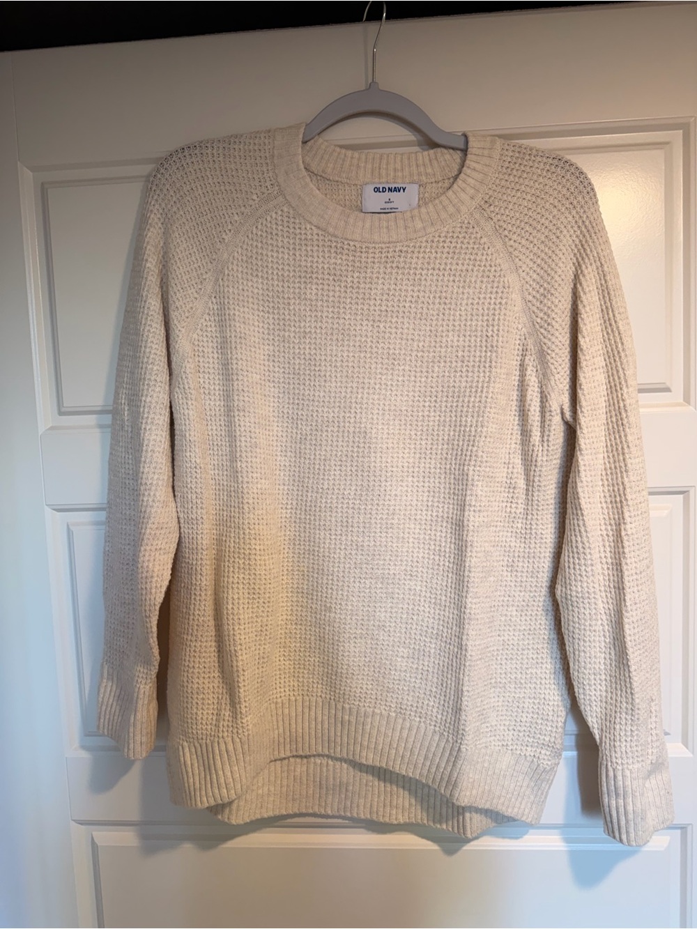 Old Navy Cream Waffle-Knit Crew Sweater